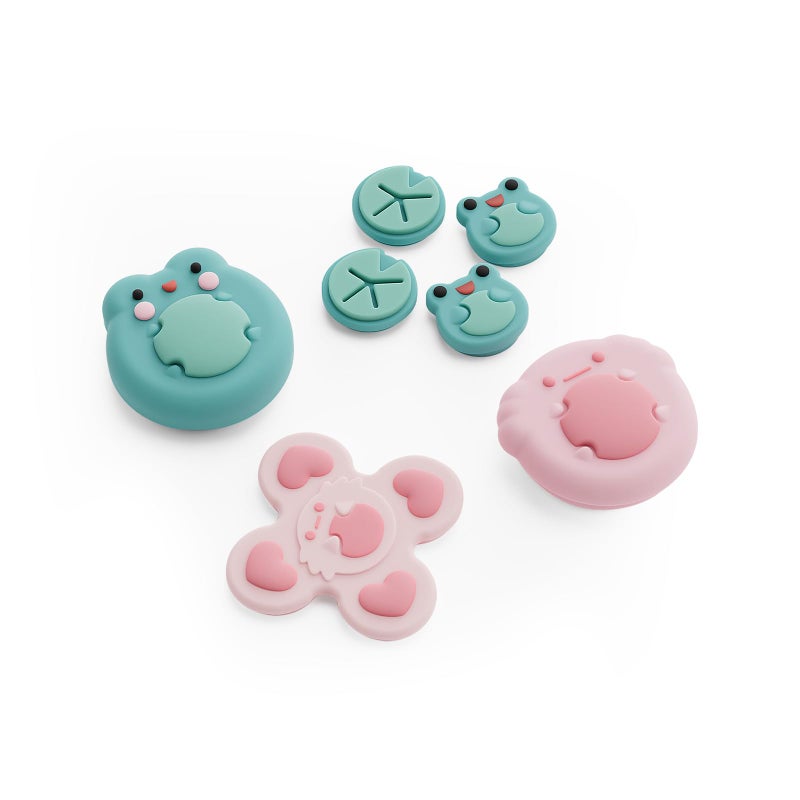 GeekShare Animal Cross D-Pad Button Caps Thumb Grip Caps Set Compatible with Switch 2, ABXY Key Buttons Sticker Cover Caps for Switch 2025, Frog & Axolotl - Image 1