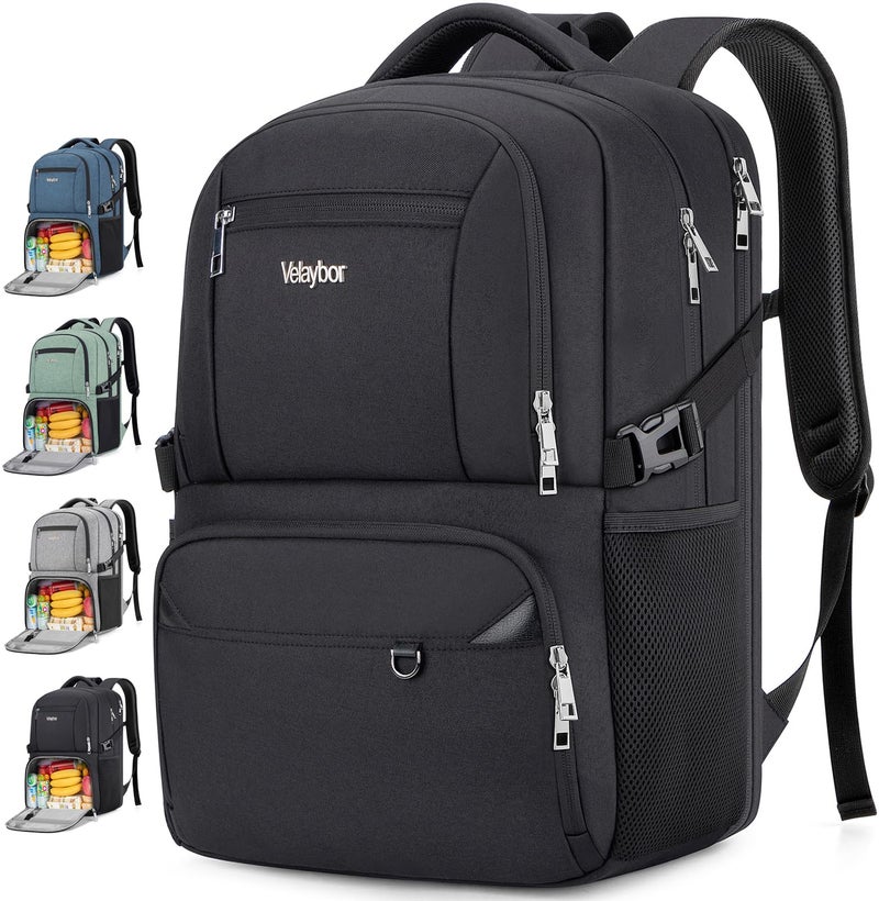 Velaybor Insulated Lunch Backpack Fit 17" Laptop, Work Backpack with Lunch Box & USB Charging Port for Men & Women, Water Resistant College Computer Bag for Travel, Business, Hiking (Black) - Image 1