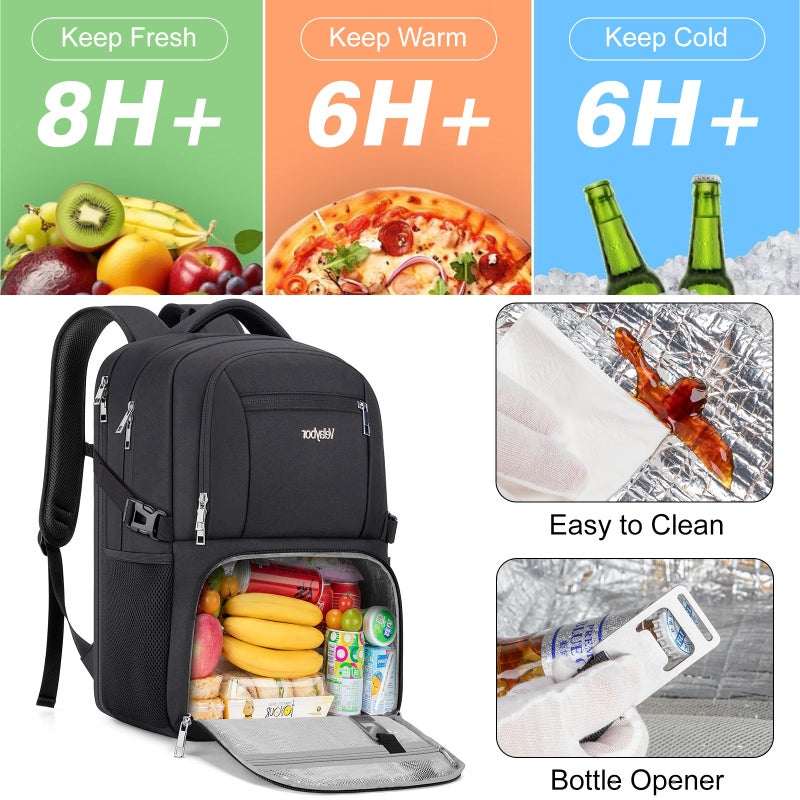 Velaybor Insulated Lunch Backpack Fit 17" Laptop, Work Backpack with Lunch Box & USB Charging Port for Men & Women, Water Resistant College Computer Bag for Travel, Business, Hiking (Black) - Image 4