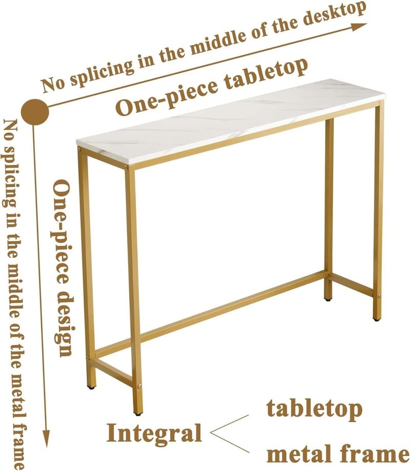Sweet Furniture Modern Console Table with Faux Marble MDF Top and Golden Metal Frame, 97x24x75.5 cm, White Marble Finish, Rectangular Hallway Display Table for Small Spaces - Image 2