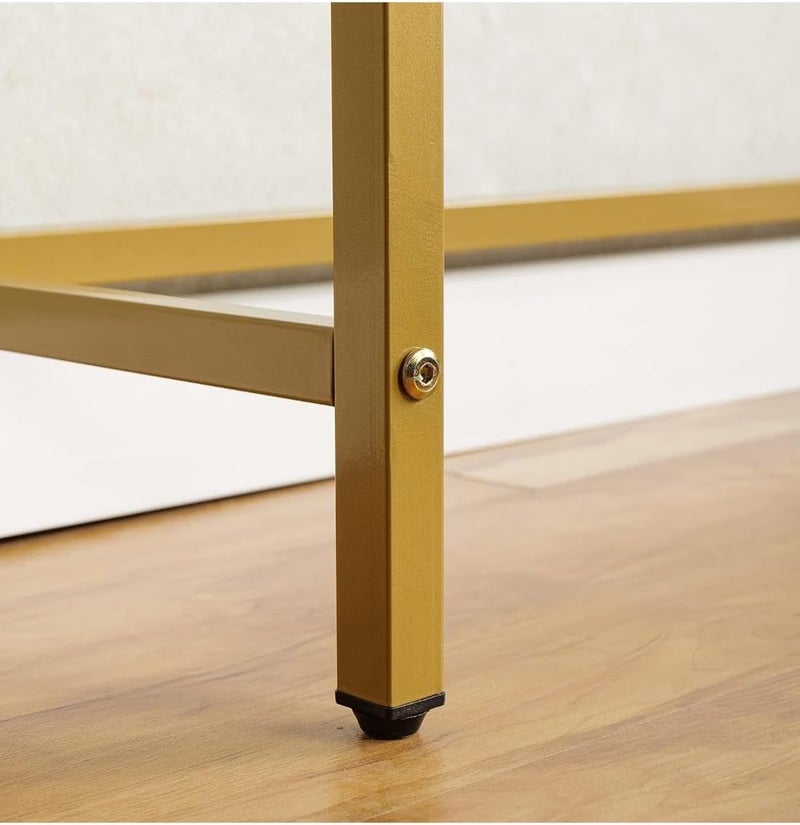 Sweet Furniture Modern Console Table with Faux Marble MDF Top and Golden Metal Frame, 97x24x75.5 cm, White Marble Finish, Rectangular Hallway Display Table for Small Spaces - Image 3