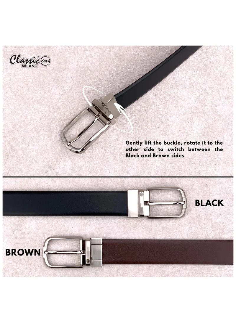 Classic Milano Black Brown (Alaska) Classic Milano Genuine Leather Reversible Belt for Men, Black & Brown Formal Men's Belt for Business or Office Wear, Men's Leather Belt with Gift Box | 2 in 1 Belt (Pack of 1) for Men | Best Price UAE