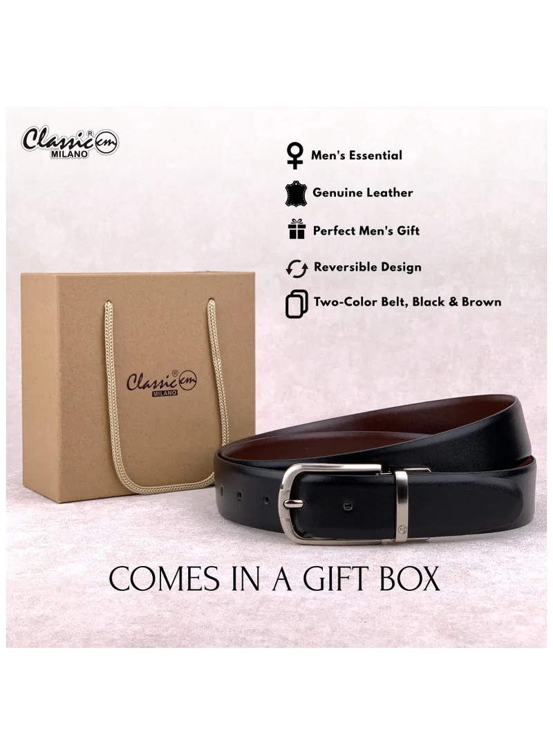 Classic Milano Black Brown (Alaska) Classic Milano Genuine Leather Reversible Belt for Men, Black & Brown Formal Men's Belt for Business or Office Wear, Men's Leather Belt with Gift Box | 2 in 1 Belt (Pack of 1) for Men | Best Price UAE