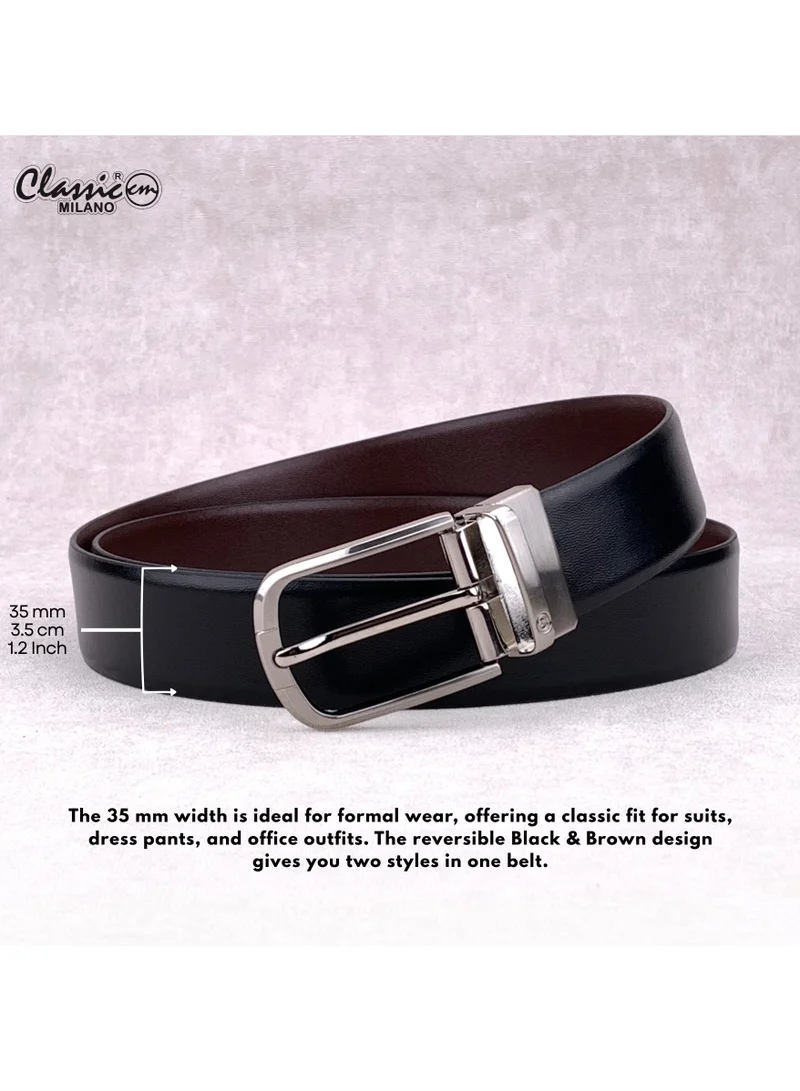 Classic Milano Black Brown (Alaska) Classic Milano Genuine Leather Reversible Belt for Men, Black & Brown Formal Men's Belt for Business or Office Wear, Men's Leather Belt with Gift Box | 2 in 1 Belt (Pack of 1) for Men | Best Price UAE