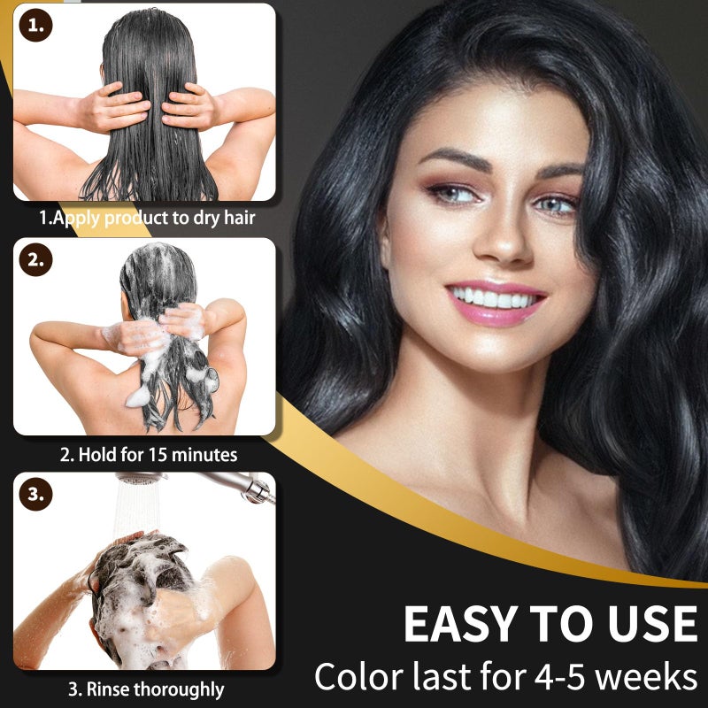 COSMTEK Black Dye Shampoo for Permanent Hair Color - Men&Women, Gray Coverage, Beard & Treated Hair, 3-In-1, 30 Days/500ml/Ammonia-Free/Natural Herbal - Image 5