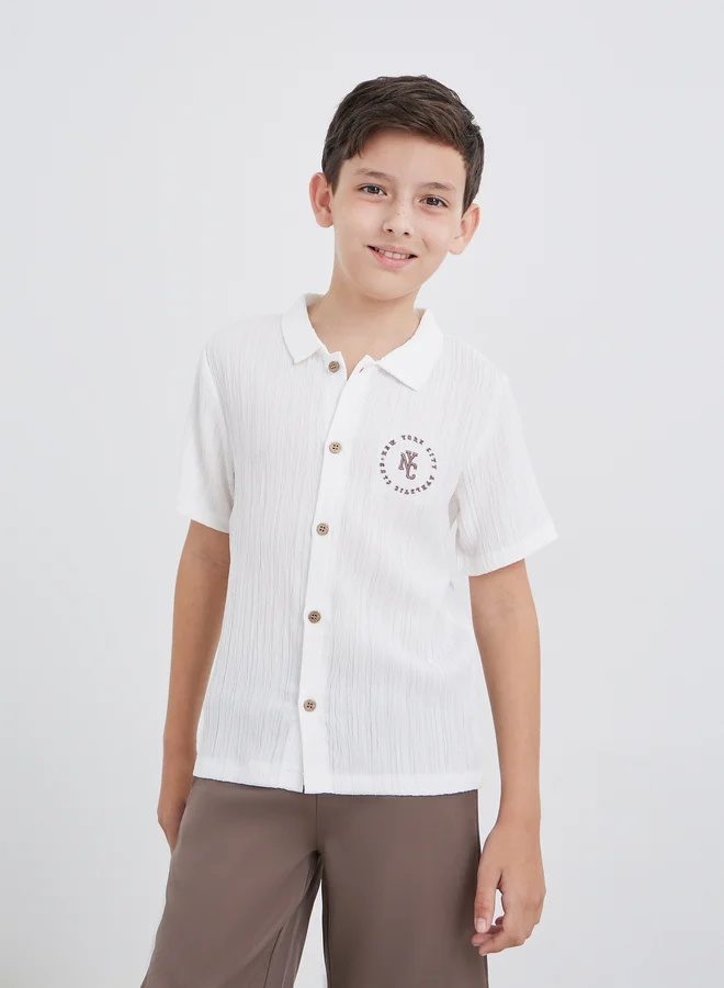ستايلي Styli Embroidery Detail Textured Shirt and Shorts Set