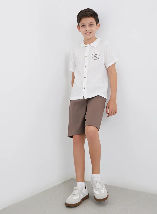 ستايلي Styli Embroidery Detail Textured Shirt and Shorts Set