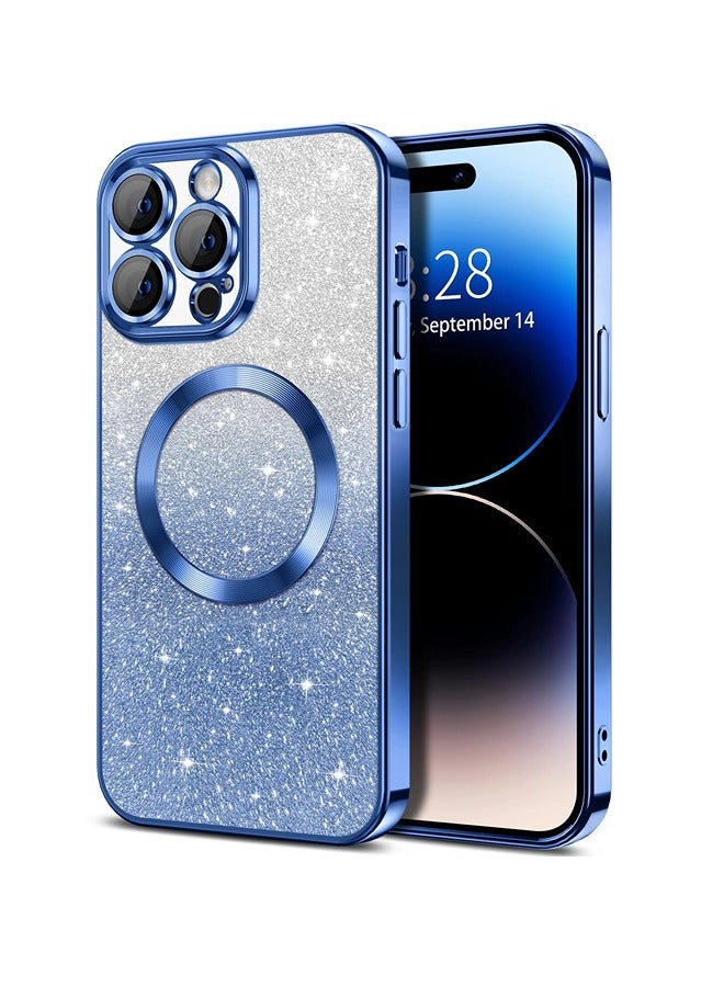 ShebSheb iPhone 14 Pro Max Case Clear Magnetic Glitter Phone Cases [Compatible with MagSafe] Full Camera Lens Protector Slim Gradient Sparkle Luxury Plating Shockproof Protective Cover Women  - Image 1