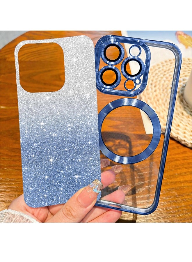 ShebSheb iPhone 14 Pro Max Case Clear Magnetic Glitter Phone Cases [Compatible with MagSafe] Full Camera Lens Protector Slim Gradient Sparkle Luxury Plating Shockproof Protective Cover Women  - Image 2