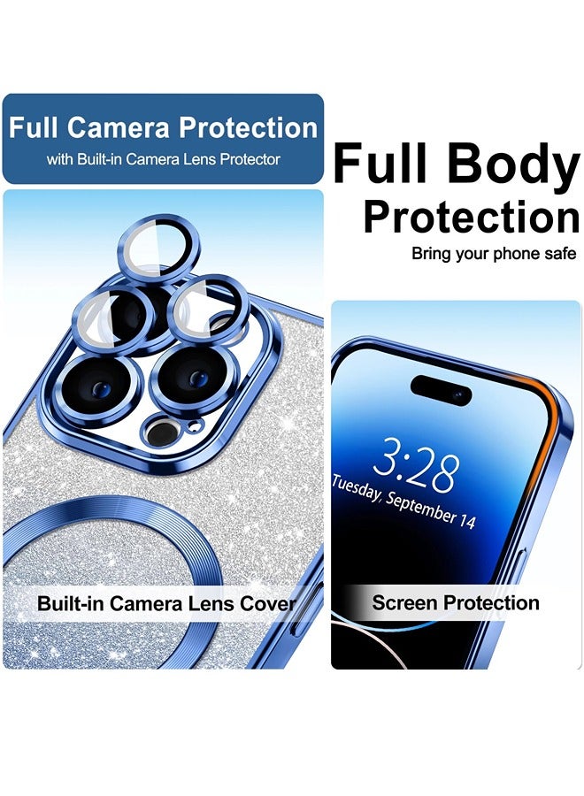 ShebSheb iPhone 14 Pro Max Case Clear Magnetic Glitter Phone Cases [Compatible with MagSafe] Full Camera Lens Protector Slim Gradient Sparkle Luxury Plating Shockproof Protective Cover Women  - Image 3