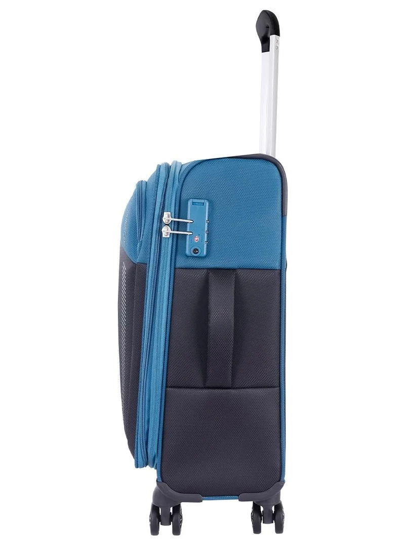 American Tourister dashway suitcase, cabin size 58 cm / 20 inch, 4 wheels, soft top, polyester, corsair blue / black|tsa lock|expandable|inner mesh zippered pocket|duosaf™ security zipper|front storage - 3 years international warranty