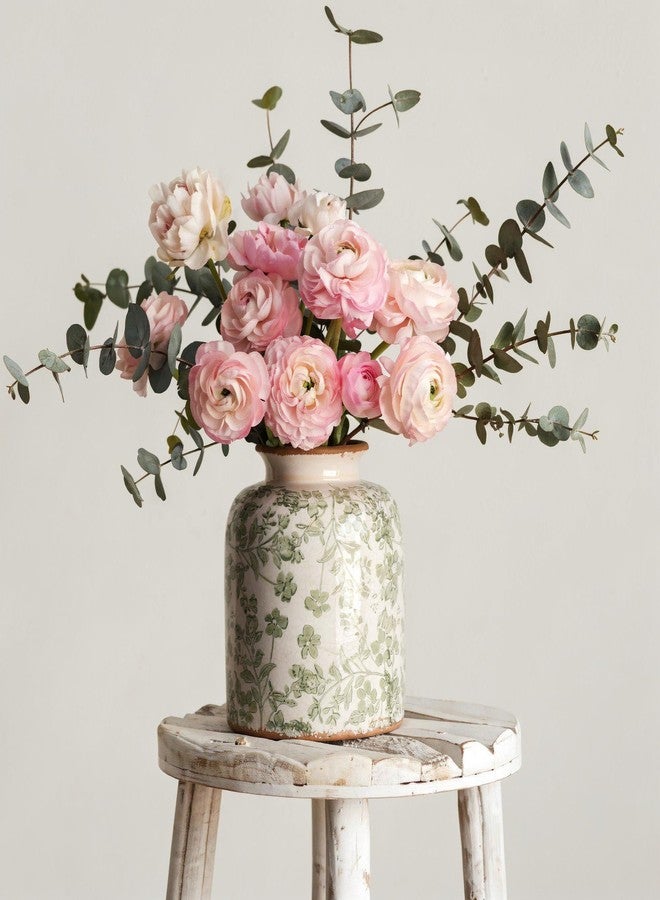 Ronasip Vintage Floral Chinoiserie Ceramic Vase, 6.2” Ice Cracked Hand-Painted Pastel Green Botanical Design, Antique Style Home Decor (Green, 6.2”) - Image 4