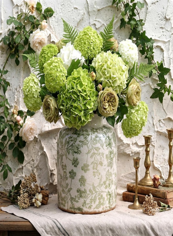 Ronasip Vintage Floral Chinoiserie Ceramic Vase, 6.2” Ice Cracked Hand-Painted Pastel Green Botanical Design, Antique Style Home Decor (Green, 6.2”) - Image 3