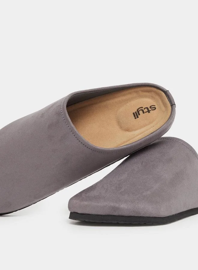 Styli Styli Plain Round Toe Faux Suede Clog Sandals
