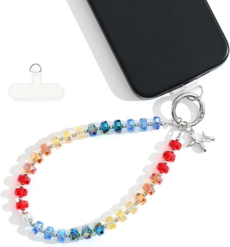 KHOLAD Crystal Phone Wrist Strap Phone Charm Chain Keychain Beaded Cellphone Lanyard with Tether Tab Hands-Free Wristlet Bracelet Wrist Grip Strap for Women - Image 3