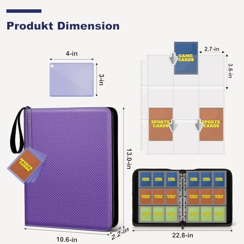 Mlikero Trading Card Binder, 9 Pocket Card Binder with Card Display Design, 720 Double Sided Pocket Collection Binder, Card Albums for MTG, TCG, and Sports Cards(Purple) - Image 5