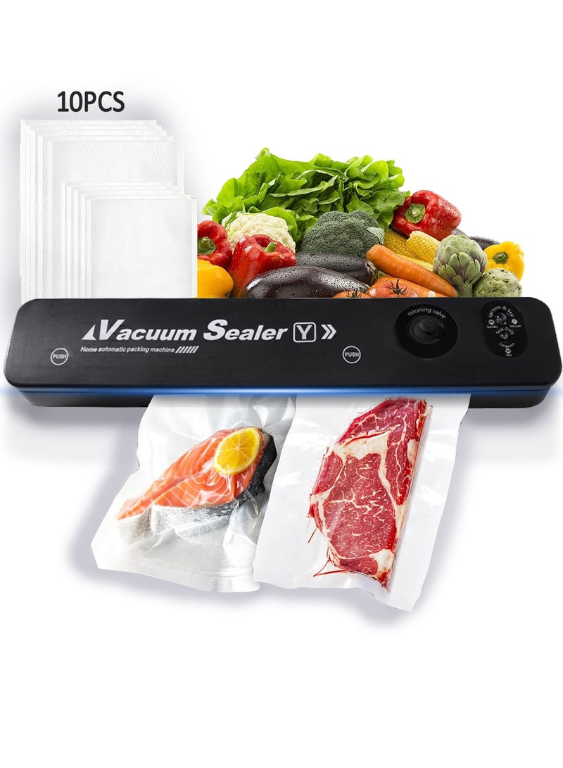 Vacuum Sealer Machine，Compact Food Extraction Vacuum Machine,Push-Button Type Food Vacuum Machine,Wet And Dry Universal,60kpa Compact Vacuum Sealing Machine, 1 Pcs Vacuum Sealer Machine+10 Pcs Food Bags  - Image 1