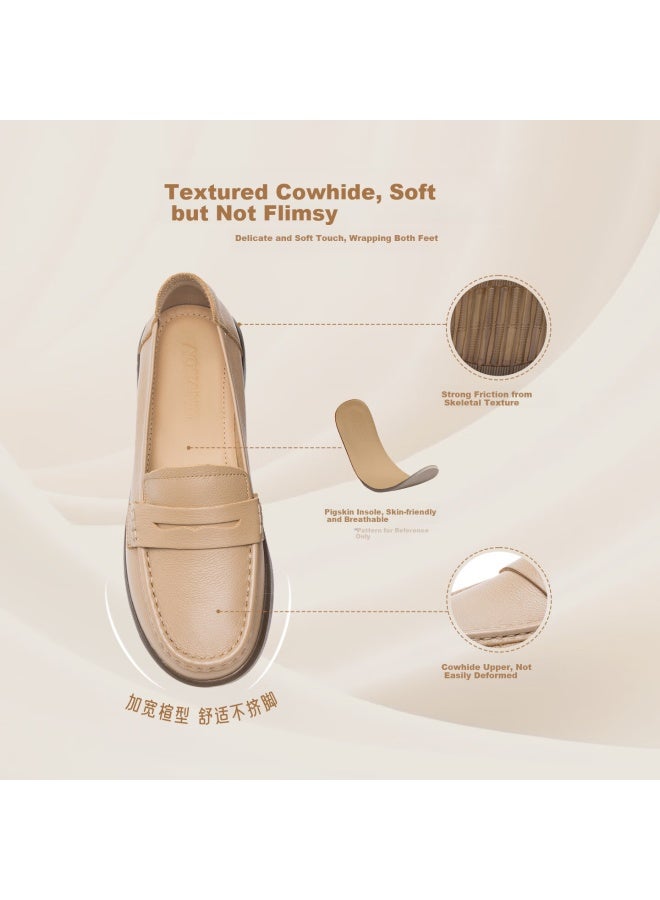 Aokang Women's Autumn New Soft Sole Slip-on Loafers For Middle-aged Moms, Flat Leather Shoes, Apricot Color, Size 36 - Image 4