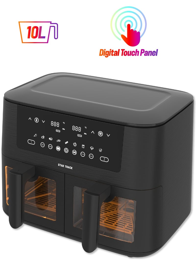 STAR TRACK STAR TRACK Air Fryer Dual Compartment Tub, Capacity 10 Litres,9 cooking presets, Touch control  - Image 1