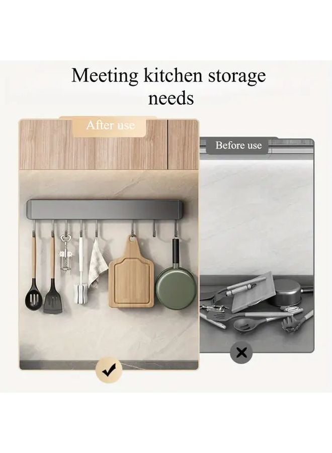 Gun Ash 8 Hooks No Drill Kitchen Rack Wall Mounted Utensil Holder With Strong Adhesive - Image 3