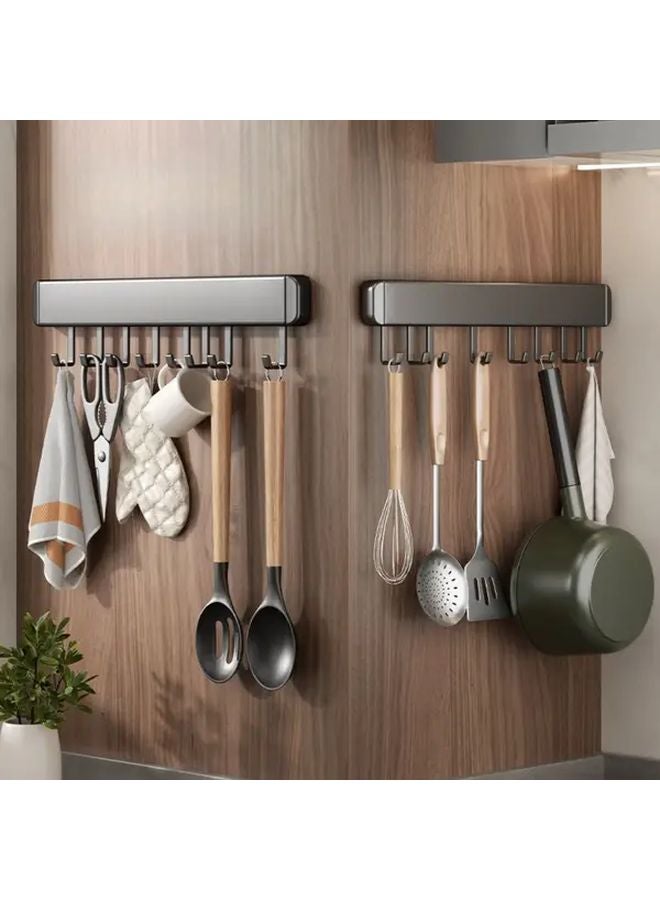 Gun Ash 8 Hooks No Drill Kitchen Rack Wall Mounted Utensil Holder With Strong Adhesive - Image 5