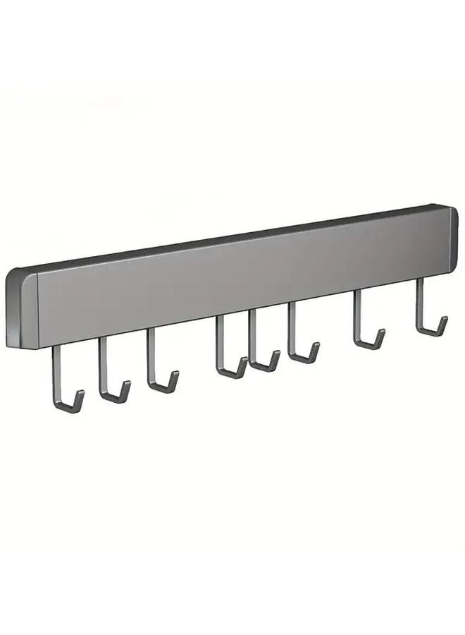 Gun Ash 8 Hooks No Drill Kitchen Rack Wall Mounted Utensil Holder With Strong Adhesive - Image 1