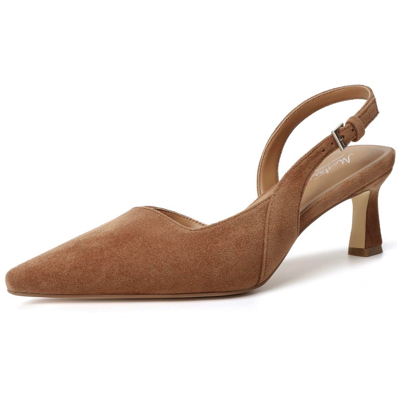 Mostrin Brown Suede Kitten Slingback Heels for Women Low Pointed Closed Toe Heels Women's Pumps Shoes Dressy for Office Work Party Size 8 - Image 1
