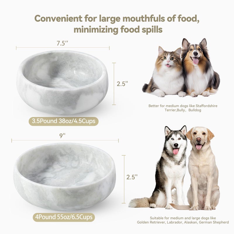 Karibiber Marble Dog Bowl, 5lbs Non-Slip Cat and Dog Food Bowl Dish, Non-Tipping Weighted Puppy Pet Dish, Grey Stone Durable Food and Water Bowls, Easy to Clean, Holds 4 Cups - Image 4