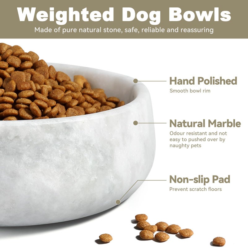 Karibiber Marble Dog Bowl, 5lbs Non-Slip Cat and Dog Food Bowl Dish, Non-Tipping Weighted Puppy Pet Dish, Grey Stone Durable Food and Water Bowls, Easy to Clean, Holds 4 Cups - Image 2