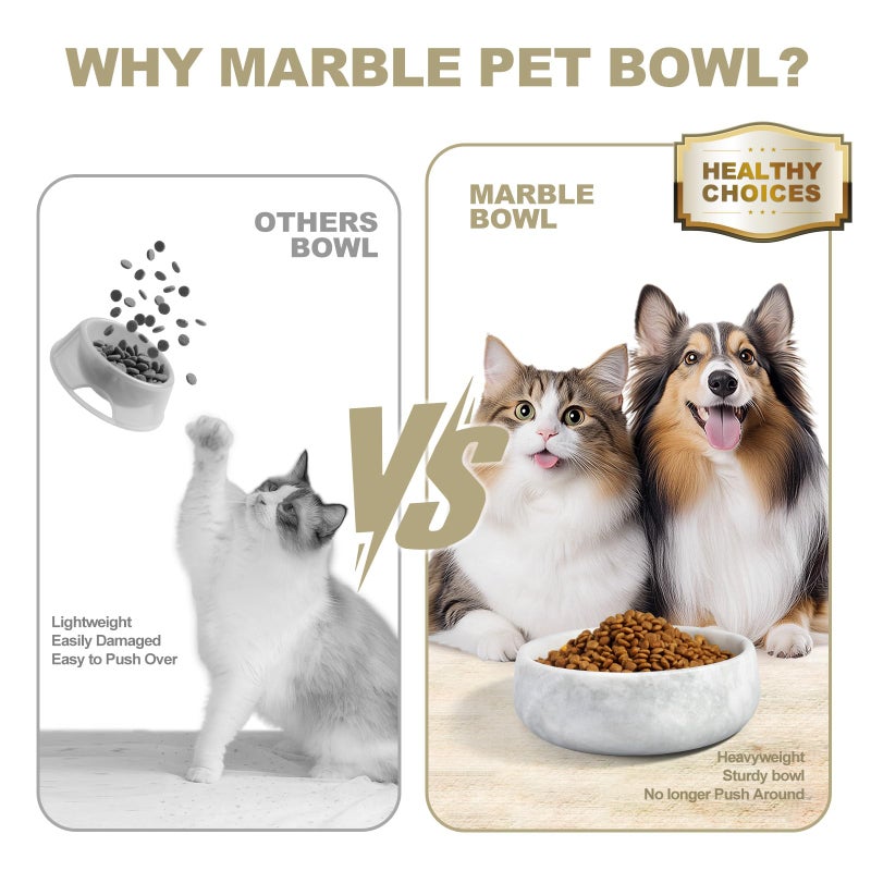 Karibiber Marble Dog Bowl, 5lbs Non-Slip Cat and Dog Food Bowl Dish, Non-Tipping Weighted Puppy Pet Dish, Grey Stone Durable Food and Water Bowls, Easy to Clean, Holds 4 Cups - Image 5