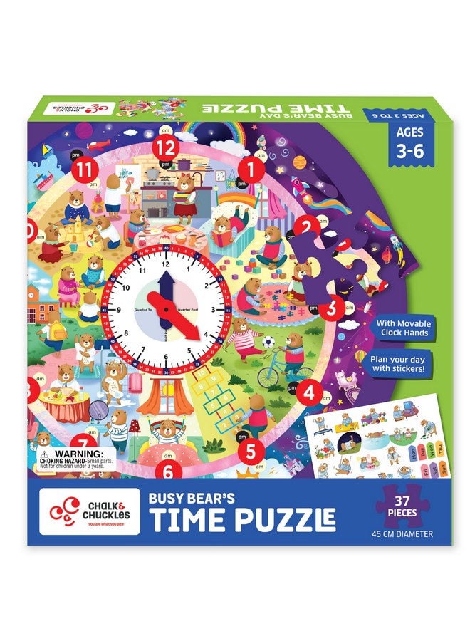 Chalk and Chuckles Tell The Time Clock Jigsaw Puzzle for Kids 3-6 Years, Educational & Learning Toys for Ages 4, 5 Year Old; Gift for Kids, Toddler, Preschool - Image 1