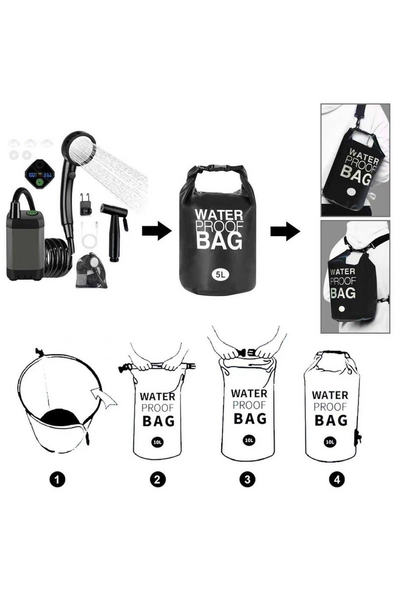 أكثر حظا رأس دش كهربائي محمول مع رشاش دش. رشاش محمول متعدد الوظائف، قابل لإعادة الشحن عبر منفذ USB-C، مزود ببيديه سفر محمول، بسعة 5 لترات، قابل للطي. مزود بشاشة عرض لدرجة حرارة الماء وتذكير بانخفاض مستوى البطارية، مناسب للتخييم في الهواء الطلق. شطاف سفر. - Image 2