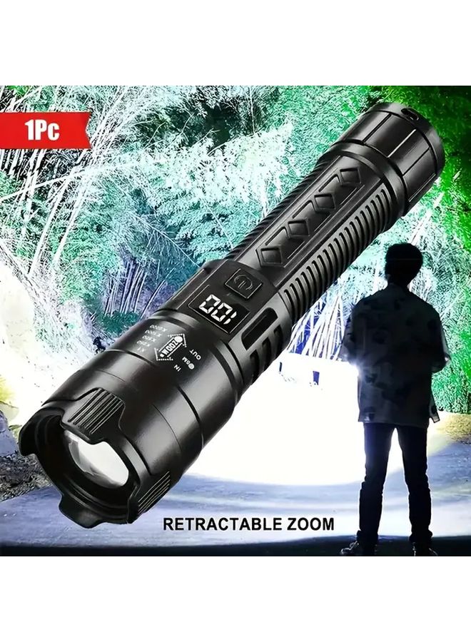 Black LED Tactical Flashlight Digital Display Zoomable USB C Fast Charging 18650 Battery - Image 3