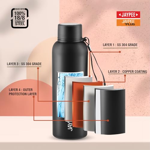 Jaypee Plus Vogue Stainless Steel Double Wall Thermosteel 650 ml Water Bottle ISI Certified Vaccum Insulated 24 hr Hot and Cold Water Bottle|Anti Skid Leakproof Bottle Office, Gym,Trekking,Black - Image 4