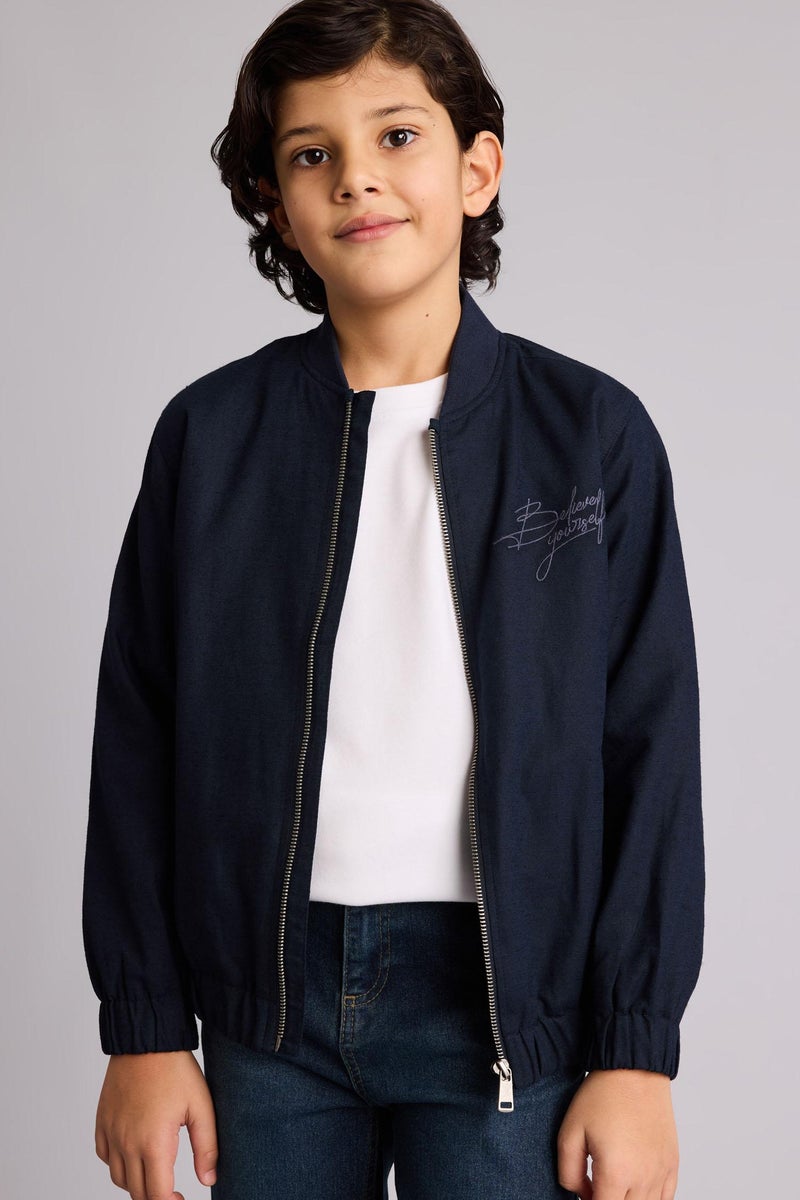 DeFacto Blue Boy Boy College Collar Bomber Jacket Casual - Image 3