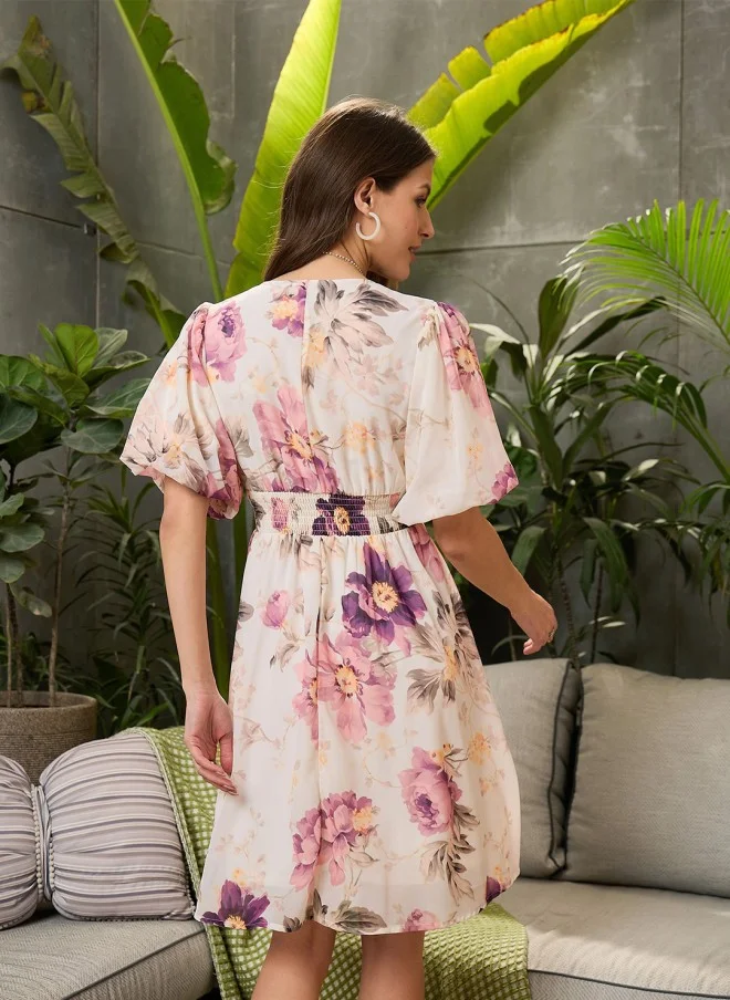 ساسافراس Floral Print Georgette Fit & Flare Dress for Women