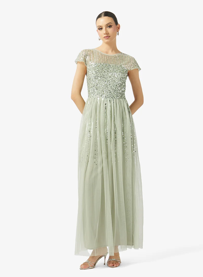 Maya Embellished Short Sleeve Maxi Dress