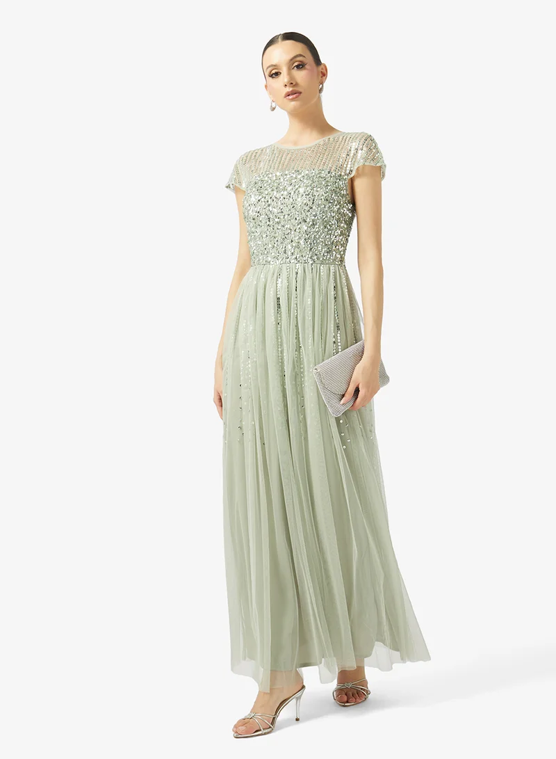 Maya  Embellished Short Sleeve Maxi Dress for Women | Best Price UAE