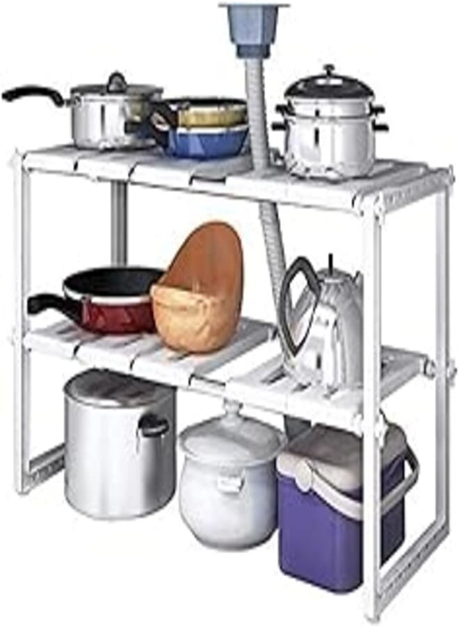 OR Other 2 Tiers Expandable Kitchen Storage Multi-Functional Rack Adjustable Stainless Steel Under Sink Organizer Storage Shelf Cabinet 