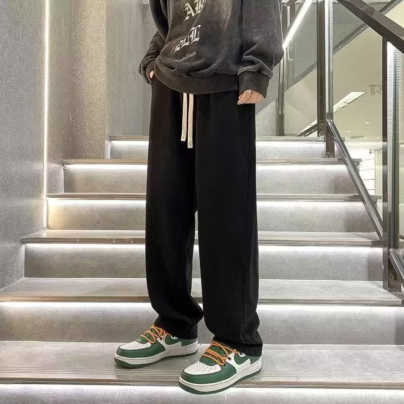 [Special] American Retro Jeans Mens Straight Loose Trendy Brand Wide Leg American Summer All-match Casual Long Pants 【】111 # Black