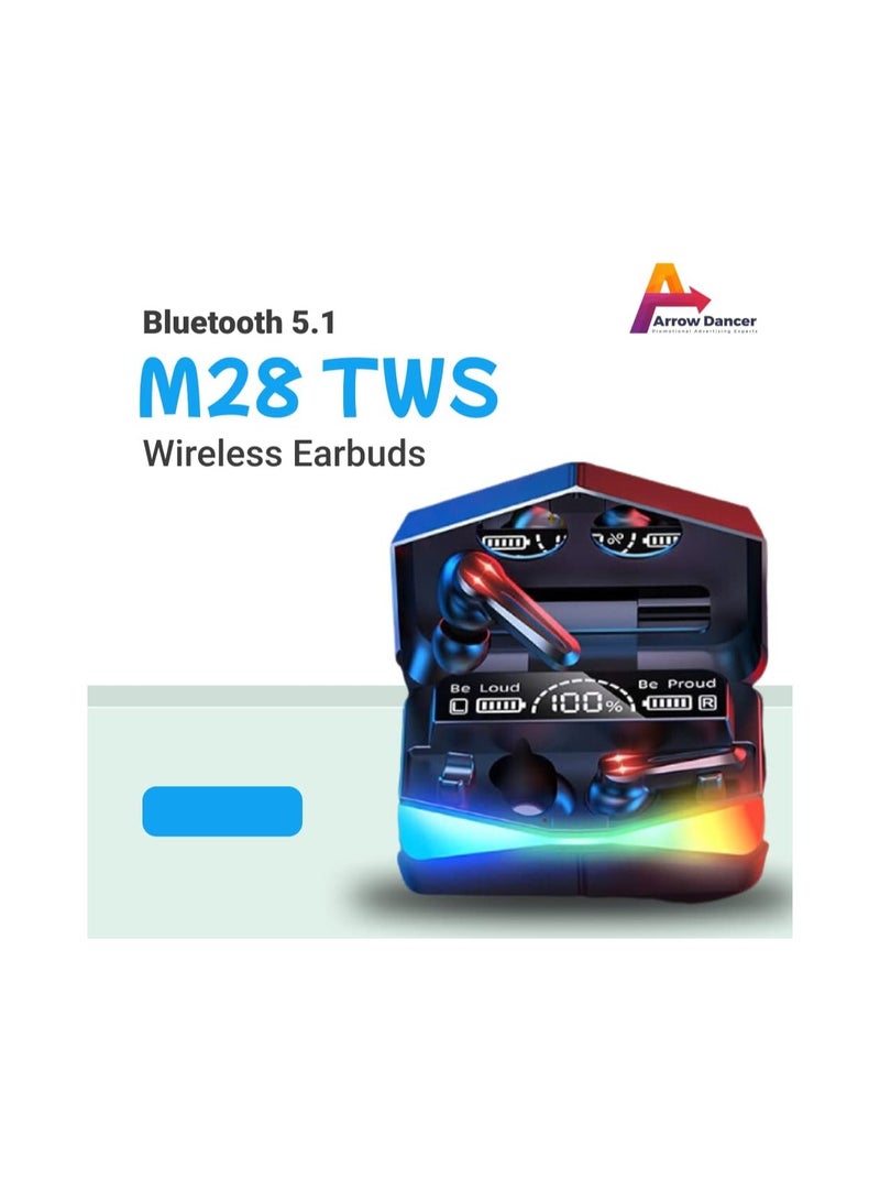 M28 Wireless Earbuds TWS Bluetooth 5.1 Gaming Monster Earphones | Touch Control Headphones Microphone Mirror Screen Mini LED Display - Excellent Sound Ensure Fast & Stable Connection Waterproof | AD  - Image 3