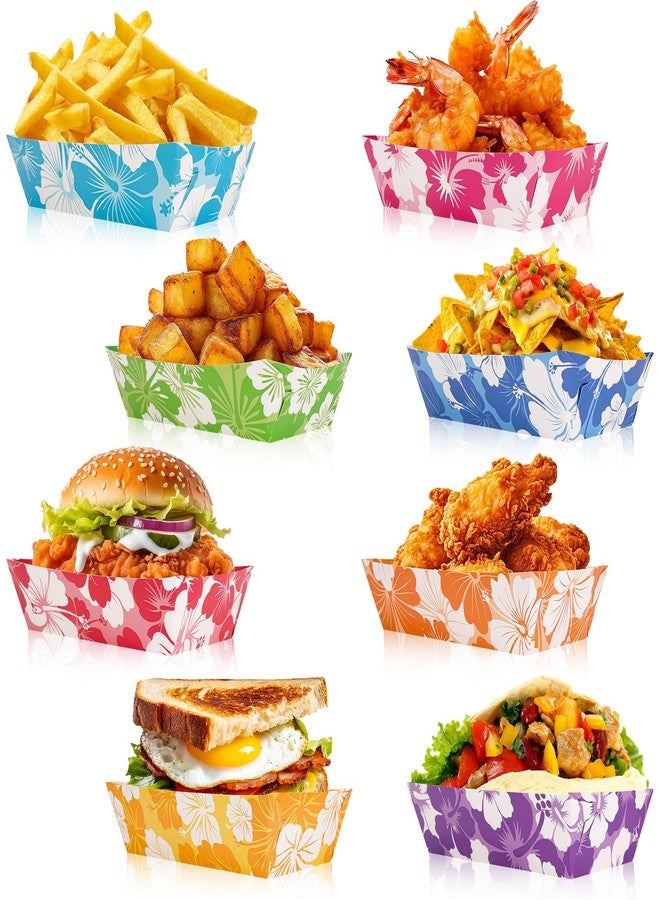 HOWAF 24 PCS Hawaiian Hibiscus Party Paper Food Trays Disposable Food Boats Hawaiian Food Tray Party Supplies for Hibiscus Party Hawaiian Aloha Party Hawaiian Tropical Party Decorations - Image 1