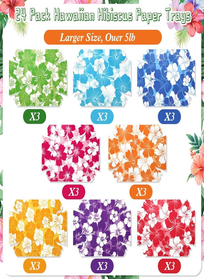 HOWAF 24 PCS Hawaiian Hibiscus Party Paper Food Trays Disposable Food Boats Hawaiian Food Tray Party Supplies for Hibiscus Party Hawaiian Aloha Party Hawaiian Tropical Party Decorations - Image 3