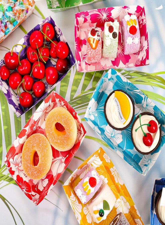 HOWAF 24 PCS Hawaiian Hibiscus Party Paper Food Trays Disposable Food Boats Hawaiian Food Tray Party Supplies for Hibiscus Party Hawaiian Aloha Party Hawaiian Tropical Party Decorations - Image 4