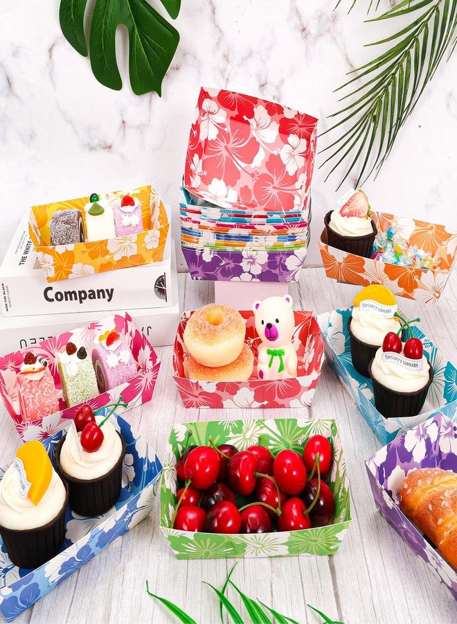 HOWAF 24 PCS Hawaiian Hibiscus Party Paper Food Trays Disposable Food Boats Hawaiian Food Tray Party Supplies for Hibiscus Party Hawaiian Aloha Party Hawaiian Tropical Party Decorations - Image 5