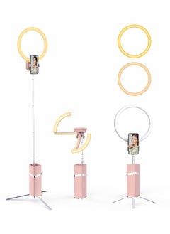 Y&D Foldable Portable Travel Selfie Ring Light, 10” Rechargeable Cordless 4000mAh Battery, 79” Tripod Stand Light for Selfie, Live Stream, Pink  - Image 1