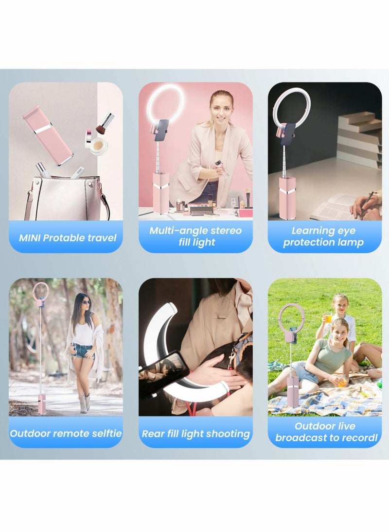 Y&D - Foldable Portable Travel Selfie Ring Light, 10” Rechargeable Cordless 4000mAh Battery, 79” Tripod Stand Light for Selfie, Live Stream, Pink - Image 1