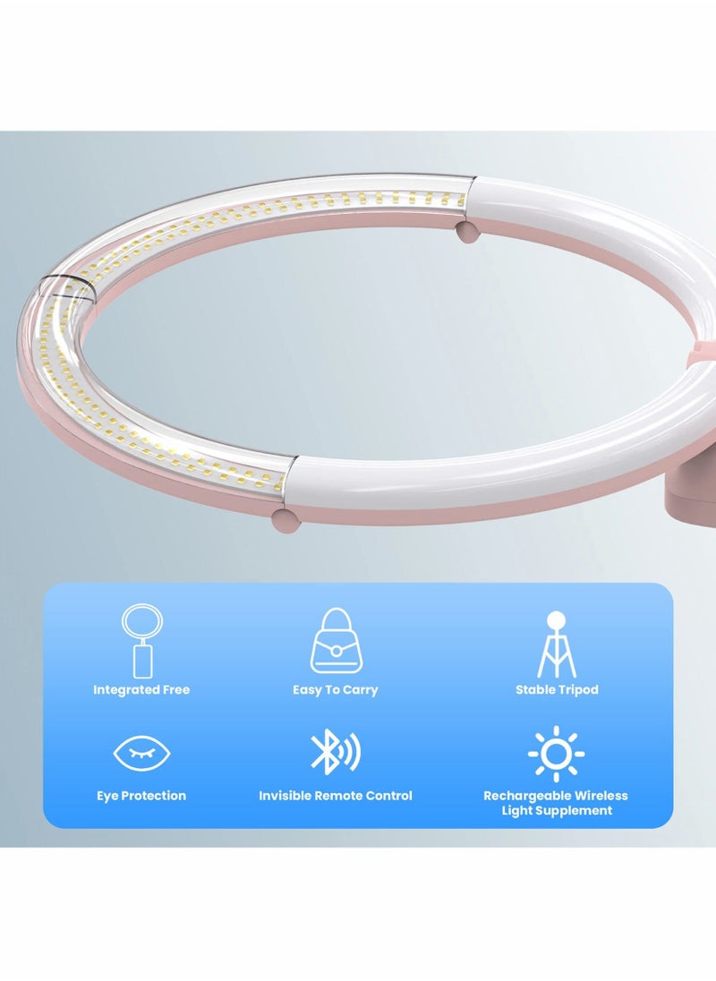Y&D - Foldable Portable Travel Selfie Ring Light, 10” Rechargeable Cordless 4000mAh Battery, 79” Tripod Stand Light for Selfie, Live Stream, Pink - Image 1
