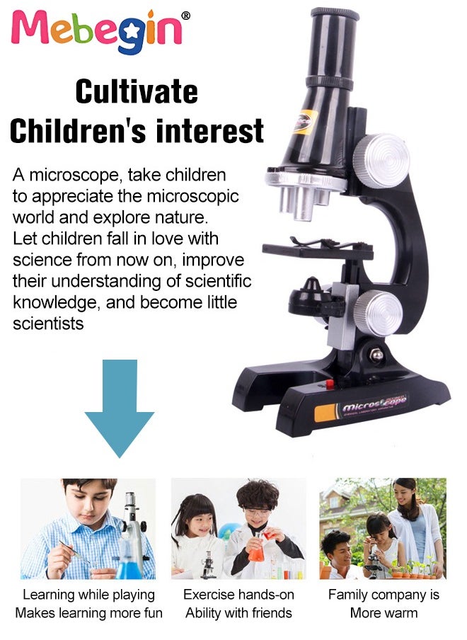 10 Pcs Microscope Kit, Beginner Metal Microscope Kit with 4 Pcs Microscope Slides, Complete Science Kit, Laboratory and Esperiment Kit with 450X Microscope, Educational and Scientific Toys for Kids Aged 8+, 7.5*13*22CM