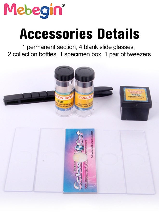 MEBEGIN 10 Pcs Microscope Kit, Beginner Metal Microscope Kit with 4 Pcs Microscope Slides, Complete Science Kit, Laboratory and Esperiment Kit with 450X Microscope, Educational and Scientific Toys for Kids Aged 8+, 7.5*13*22CM  - Image 3